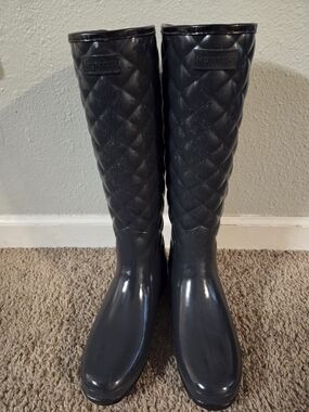 Hunter Refined Adjustable Quilted Tall Rain Boots Black Gloss Women’s Size 9